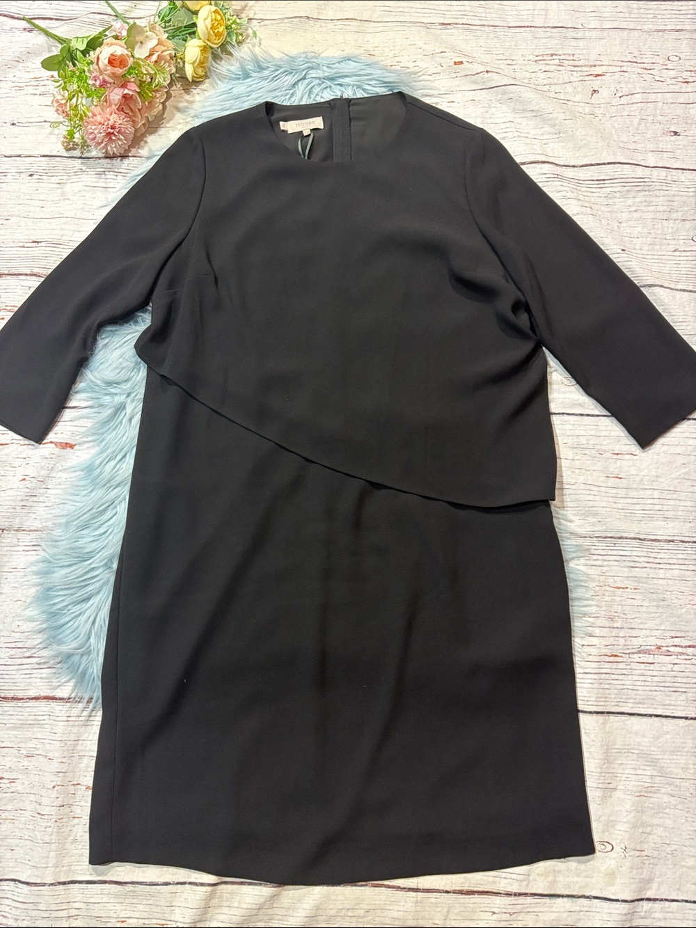 HOBBS CAROLE Layered Overlay Black Minimalist DRESS - Picture 8 of 9